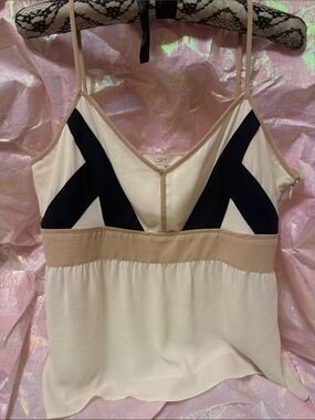 LOFT Cream Black and Tan Colorblock Spaghetti Strap Cami